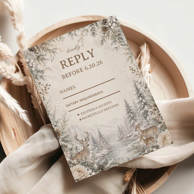 Peaceful Winter Deer Forest Reflections RSVP Card (Creator Uploaded)