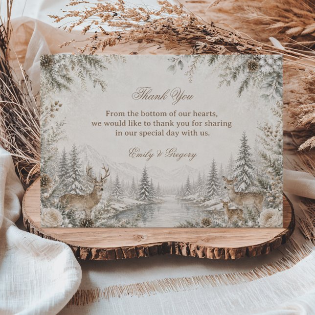 Peaceful Winter Deer Riverside Harmony Thank You Card (Creator Uploaded)