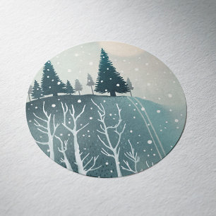 Peaceful Winter Forest Scene Christmas Holiday Classic Round Sticker