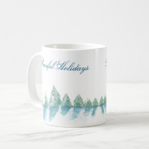 Peaceful Winter Forest Tree Watercolor Christmas Coffee Mug