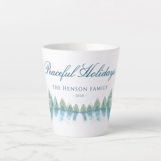 Peaceful Winter Forest Tree Watercolor Christmas Latte Mug (Front)