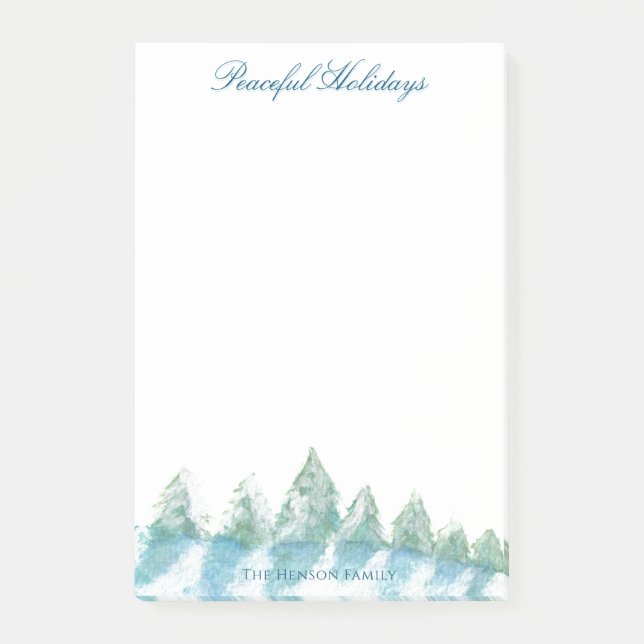 Peaceful Winter Forest Watercolor Christmas Post-it Notes (Front)