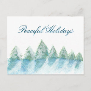 Peaceful Winter Forest Watercolor Script Christmas Holiday Postcard