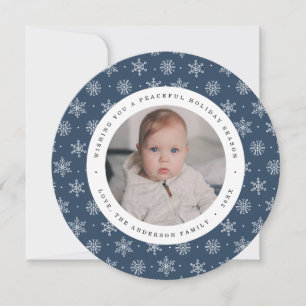Peaceful Winter Navy Circle Holiday Photo Card