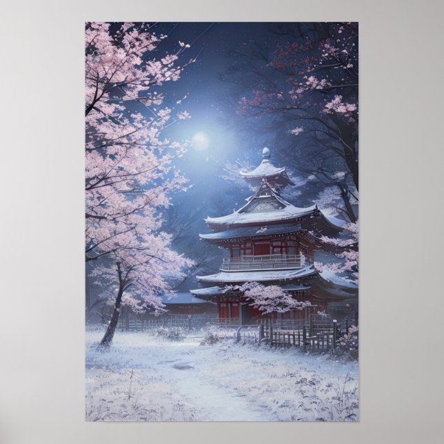 Peaceful Winter Night at The Temple Poster (Front)