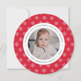 Peaceful Winter Red Circle Holiday Photo Card