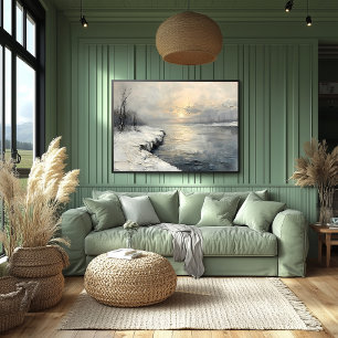 Peaceful Winter River at Sunrise, Textured Palette Poster