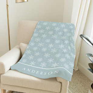 Peaceful Winter Snowflake Ice Blue Fleece Blanket