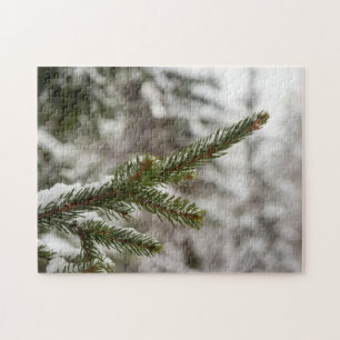 Peaceful Winter Woodland - Snowy Pine Branch Jigsaw Puzzle