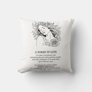 Peaceful woman, black and white rose  cushion