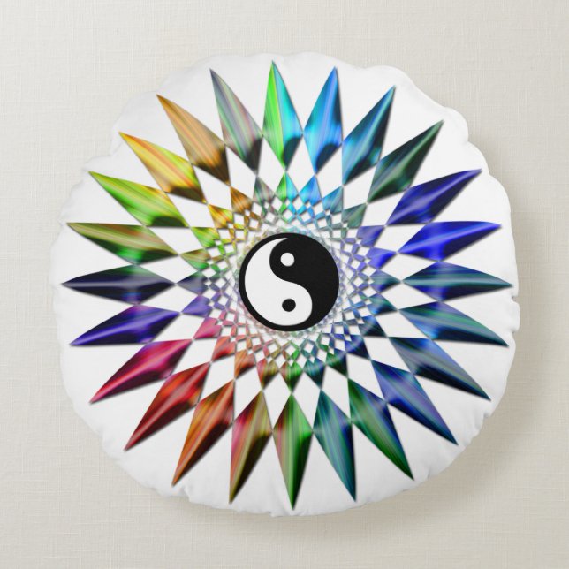 Peaceful Yin Yang Zen Yoga Colourful Meditation Round Cushion (Front)