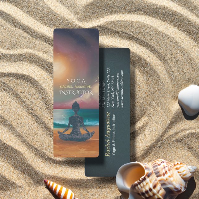 Peaceful Yoga Meditation Moonlight Sky Ocean Beach Mini Business Card (Creator Uploaded)