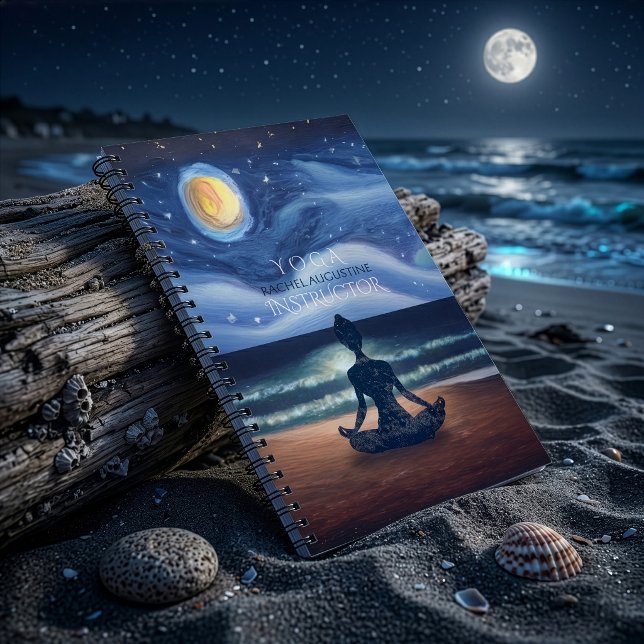 Peaceful Yoga Meditation Moonlight Sky Ocean Beach Notebook (Creator Uploaded)