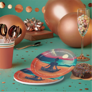 Peaceful Yoga Meditation Moonlight Sky Ocean Beach Paper Plate