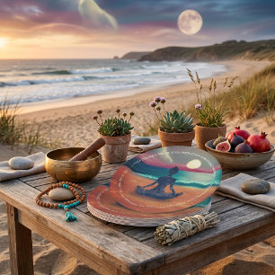 Peaceful Yoga Meditation Moonlight Sky Ocean Beach Paper Plate