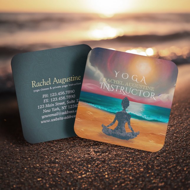 Peaceful Yoga Meditation Moonlight Sky Ocean Beach Square Business Card (Creator Uploaded)