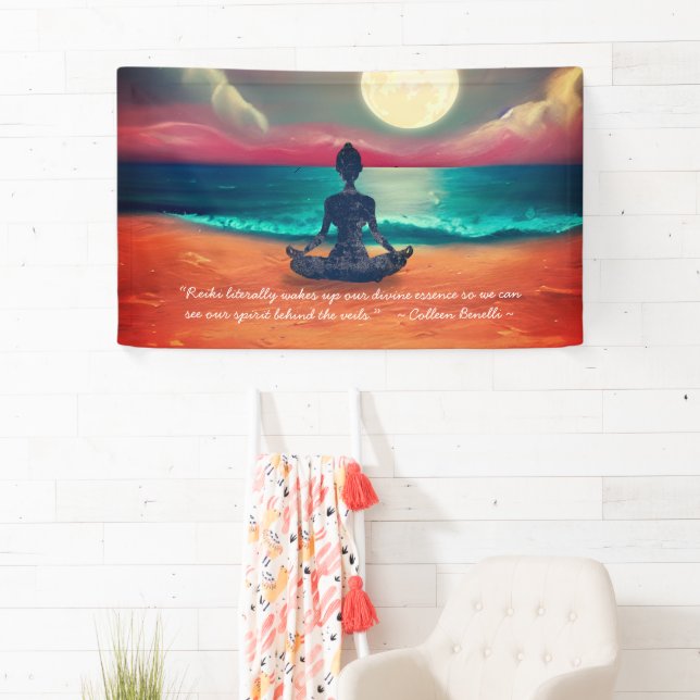 Peaceful Yoga Meditation Moonlight Sky Ocean Quote Banner (Insitu)