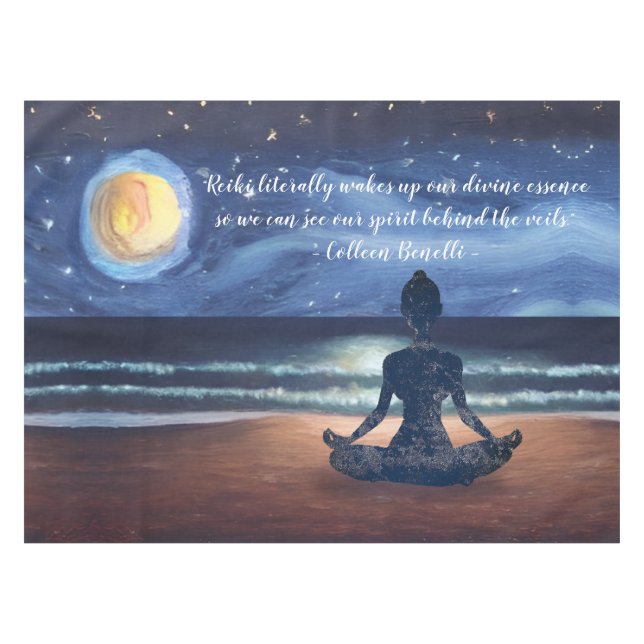 Peaceful Yoga Meditation Moonlight Sky Ocean Quote Tablecloth (Front (Horizontal))