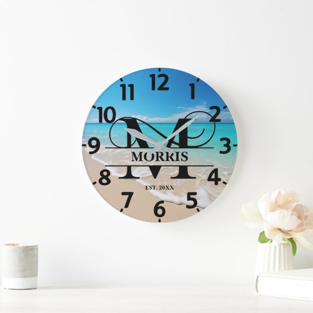 Peacefull Beach Front M Monogram Large Clock (Home)