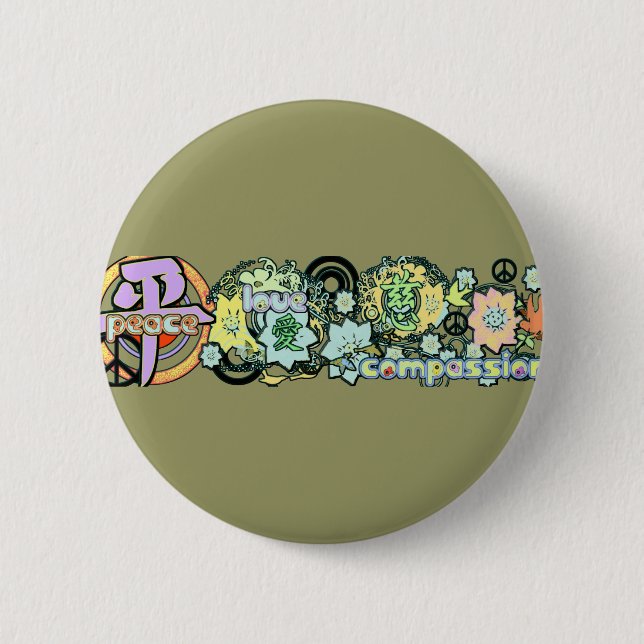 peacelovecompassion 6 cm round badge (Front)