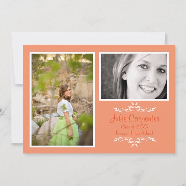 Peach 2 Photo Simple Collage - Grad Announcement (Front)