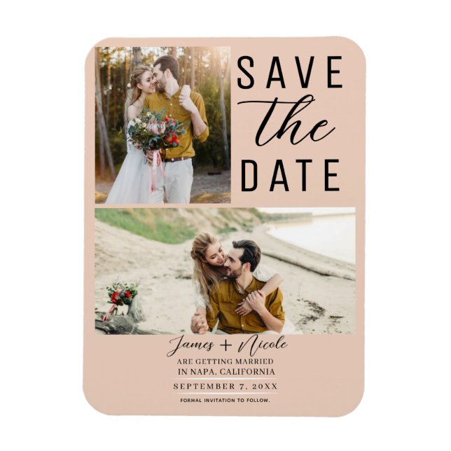Peach 2 Photos Save the Date Wedding Magnet (Vertical)