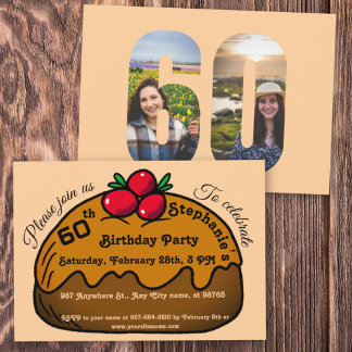Peach 60th Birthday Party Chocolate Donut Dessert Invitation