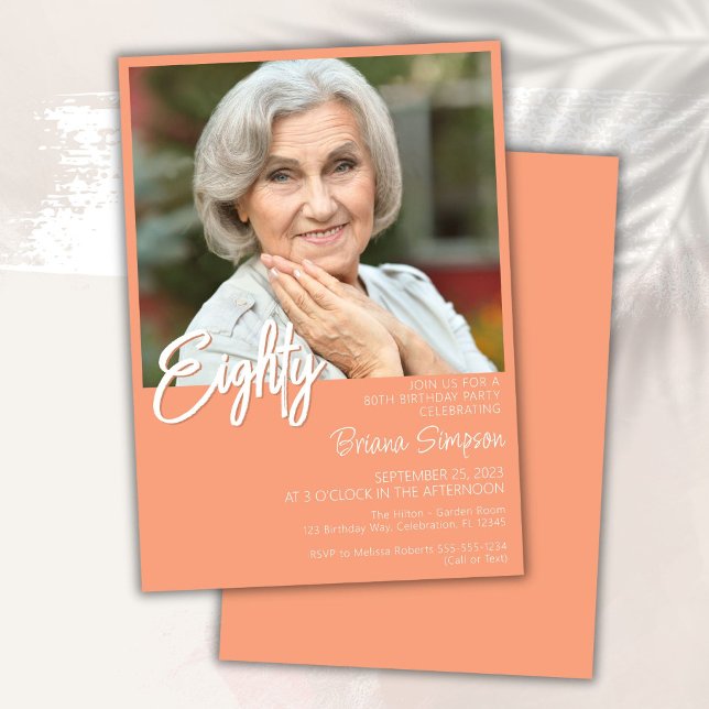 Peach 80th Birthday Photo Invitation (Creator Uploaded)