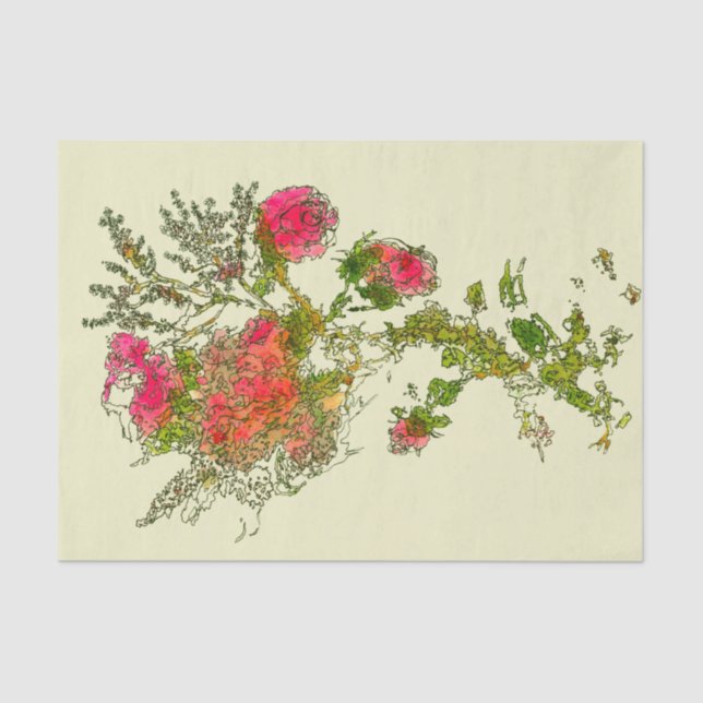 Peach Abstract Rose Floral Decoupage Tissue Paper (Front)