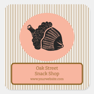 Peach Acorn on Brown Stripes Business Label