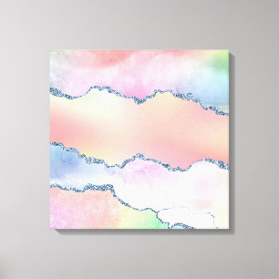 Peach Agate   Pretty Holographic Watercolor Ombre Canvas Print