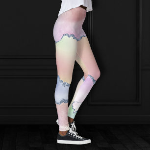 Peach Agate   Pretty Holographic Watercolor Ombre Leggings