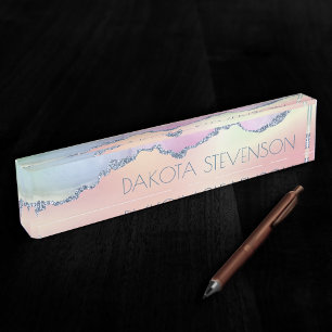 Peach Agate   Pretty Holographic Watercolor Ombre Nameplate