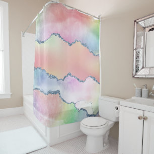 Peach Agate   Pretty Holographic Watercolor Ombre Shower Curtain