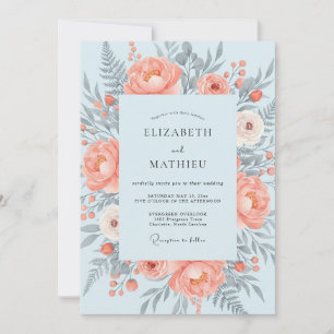 Peach Airy Springtime Wedding Invitation
