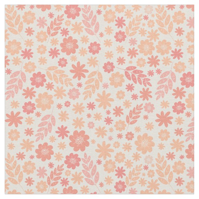 Peach Airy Wildflower Meadow Pattern Fabric (Close Up)