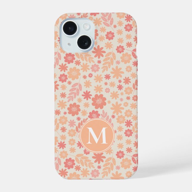 Peach Airy Wildflower Meadow Pattern iPhone 15 Case (Back)