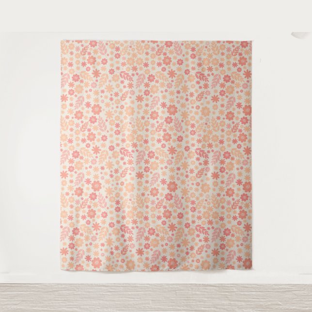 Peach Airy Wildflower Meadow Pattern Tapestry (Front)