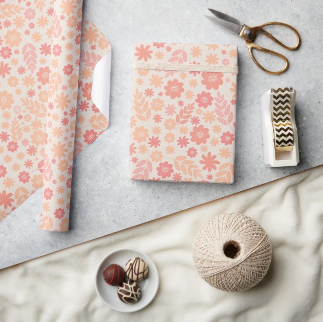 Peach Airy Wildflower Meadow Pattern Wrapping Paper (Crafts)