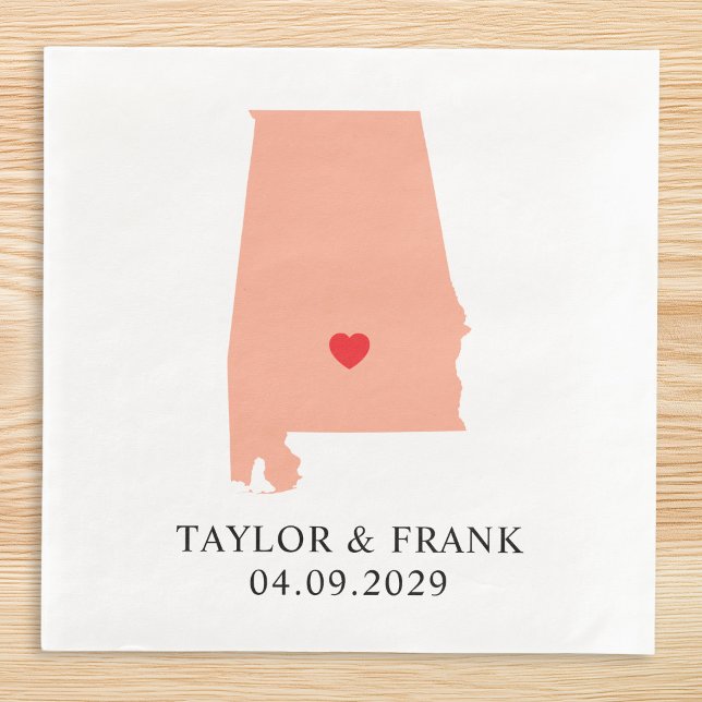 Peach Alabama Wedding Napkin (Peach Alabama Wedding Paper Dinner Napkins)