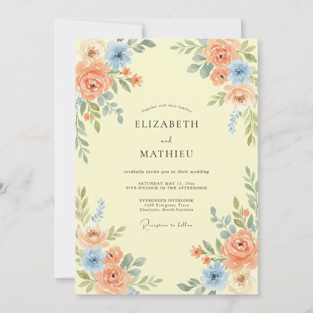Peach Alluring Spring Wedding Invitation (Front)