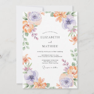 Peach Amethyst Ranunculus Soft Eucalyptus Wedding Invitation
