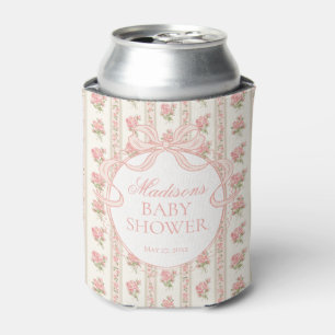 Peach and Beige Fancy Floral Baby Shower Favor Can Cooler