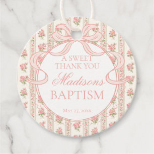 Peach and Beige Fancy Floral Baptism Circle Favour Tags