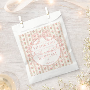 Peach and Beige Fancy Floral Baptism Dessert Favour Bags