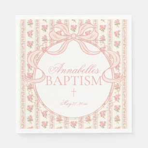 Peach and Beige Fancy Floral Baptism Table Decor Napkin