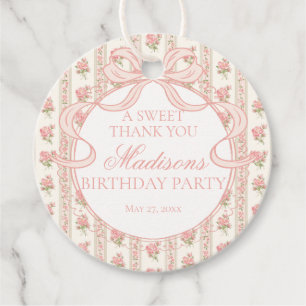 Peach and Beige Fancy Floral Birthday Party Circle Favour Tags