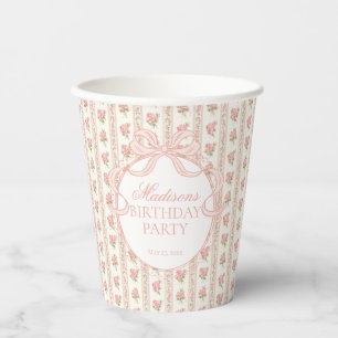 Peach and Beige Fancy Floral Birthday Party Paper Cups