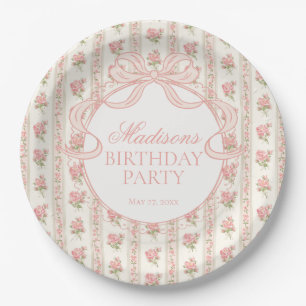 Peach and Beige Fancy Floral Birthday Party Paper Plate