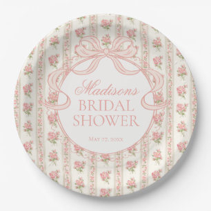 Peach and Beige Fancy Floral Bridal Shower Paper Plate